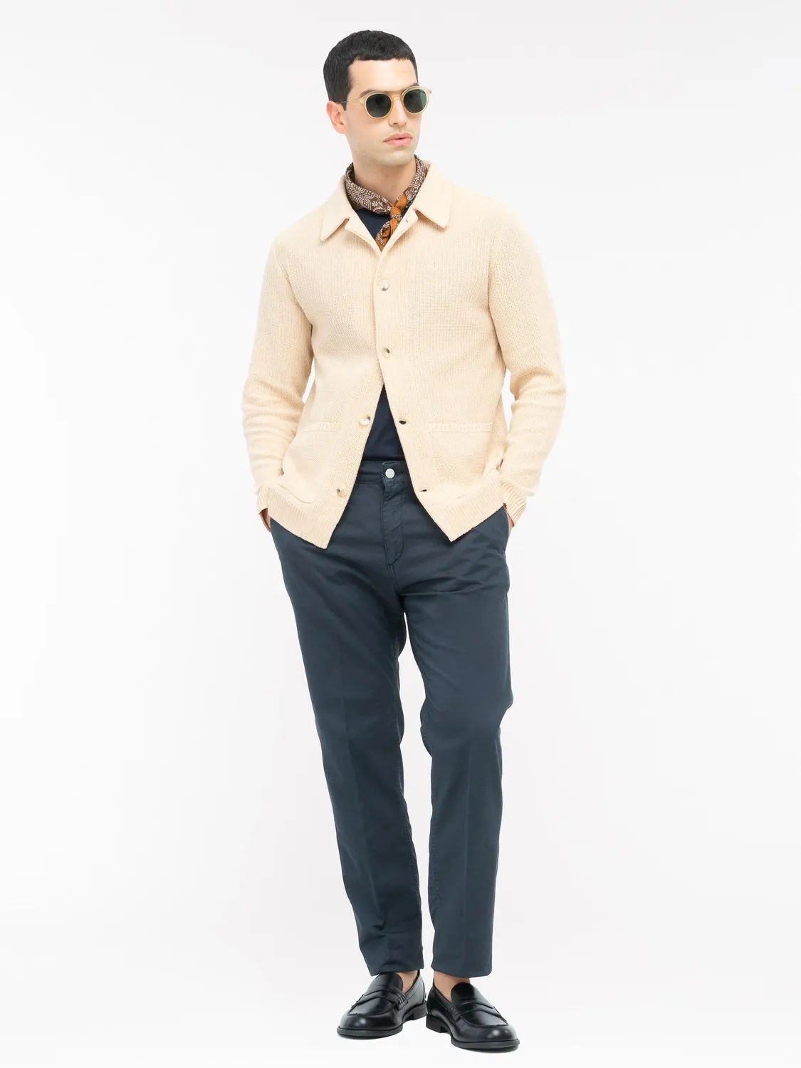 Paoloni Bomber Maglia Misto Cotone Beige bottoni