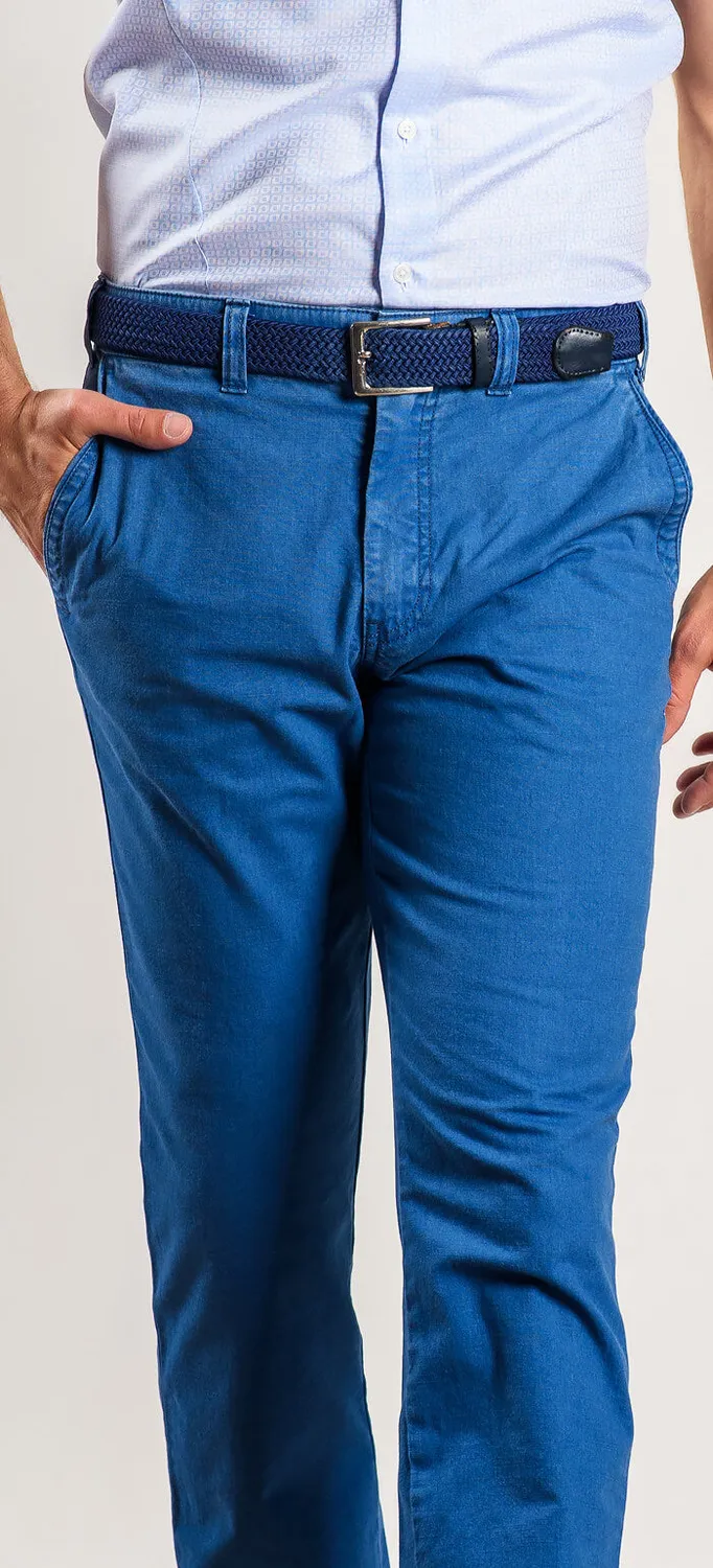 Alain Delon pantaloni celesti slim fit chino cotone