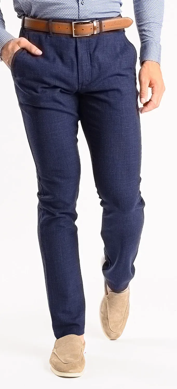 Alain Delon pantaloni lino blu navy 34/32 slim fit