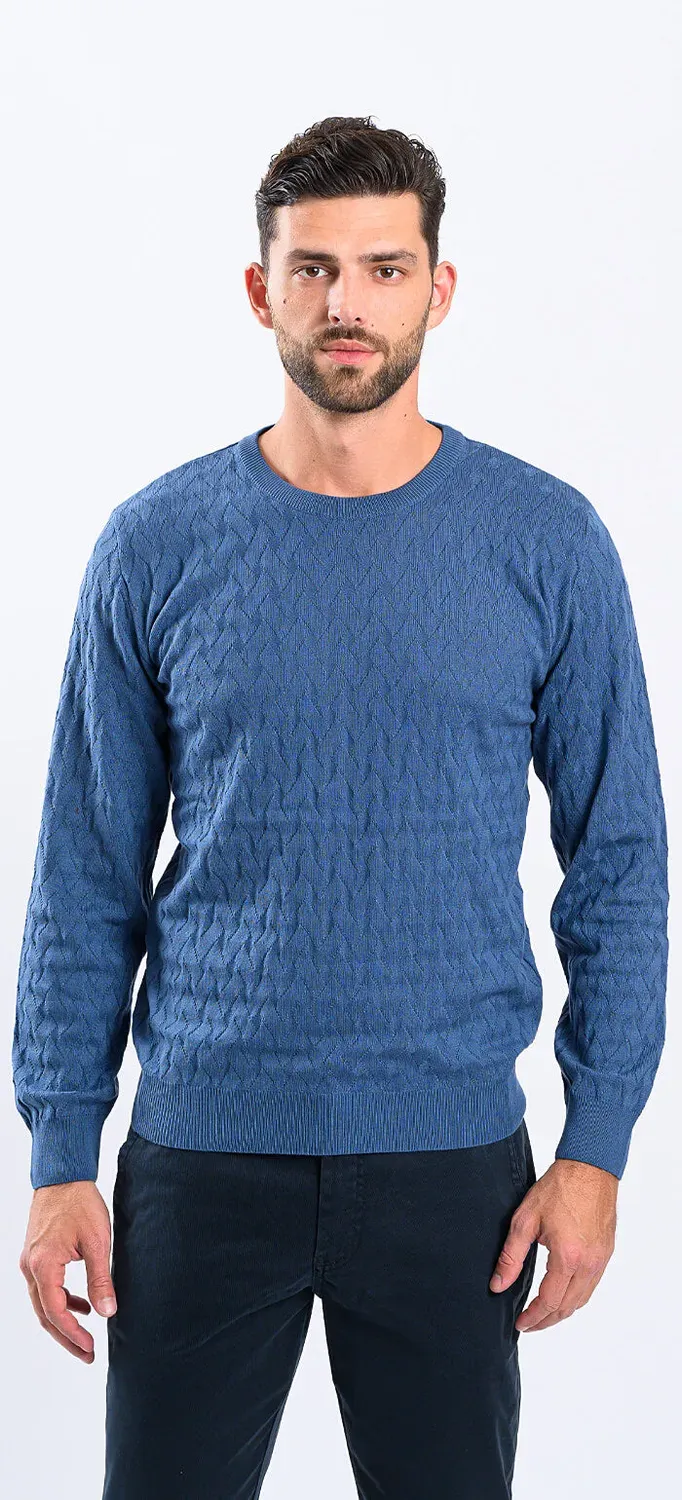 Alain Delon Maglione Blu in Cotone Slim Fit