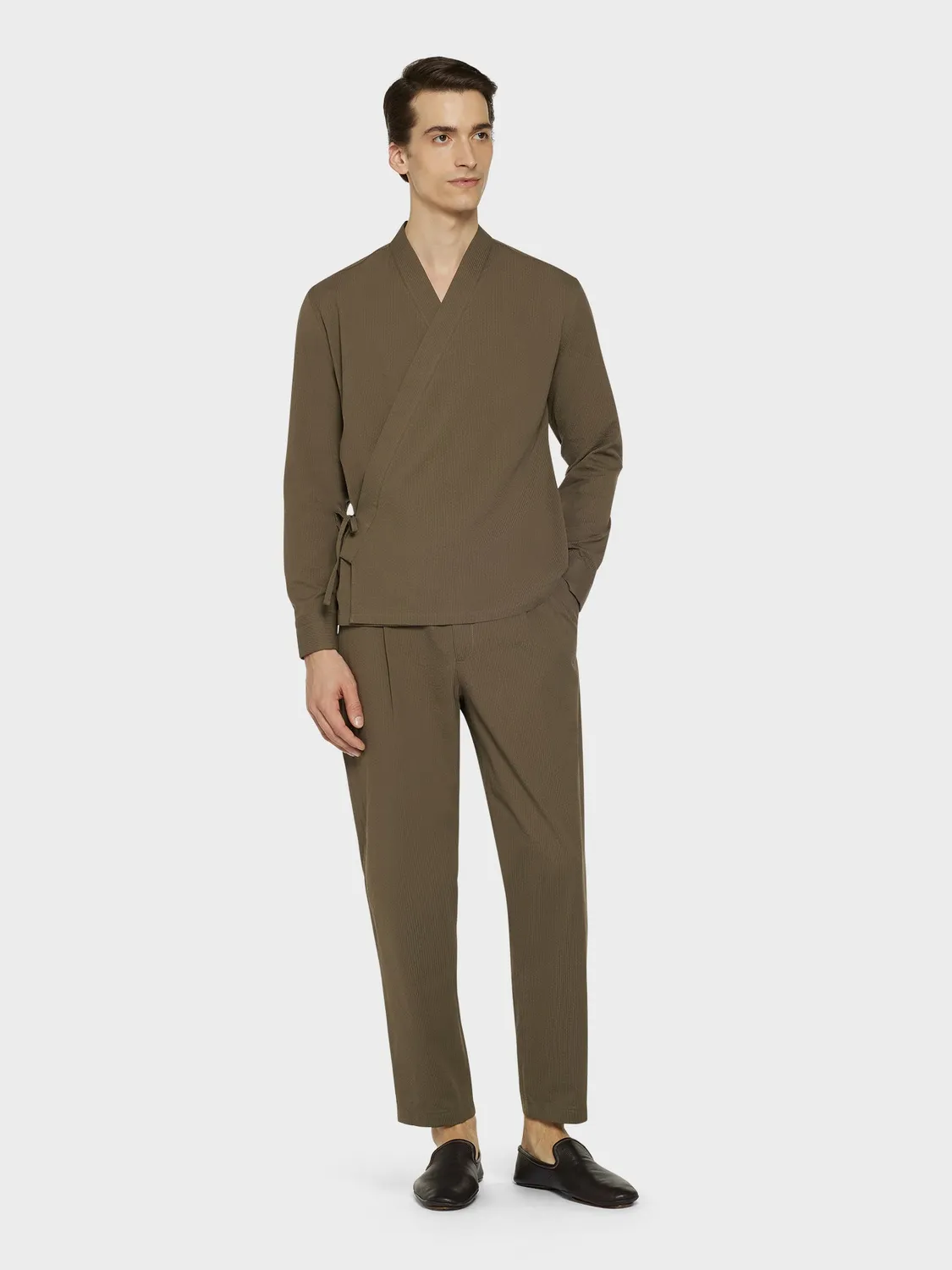 Caruso Aida overshirt kimono seersucker verde