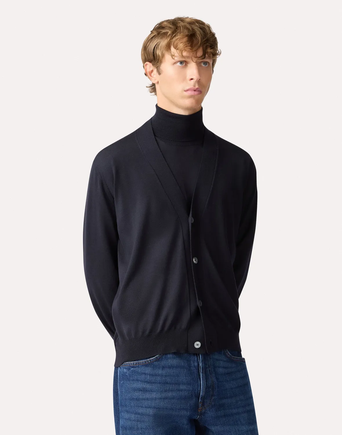 Lardini cardigan lana merino superfine blu 120's