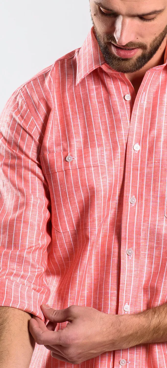 Alain Delon Camicia Rossa Lino Slim Fit Riga 41