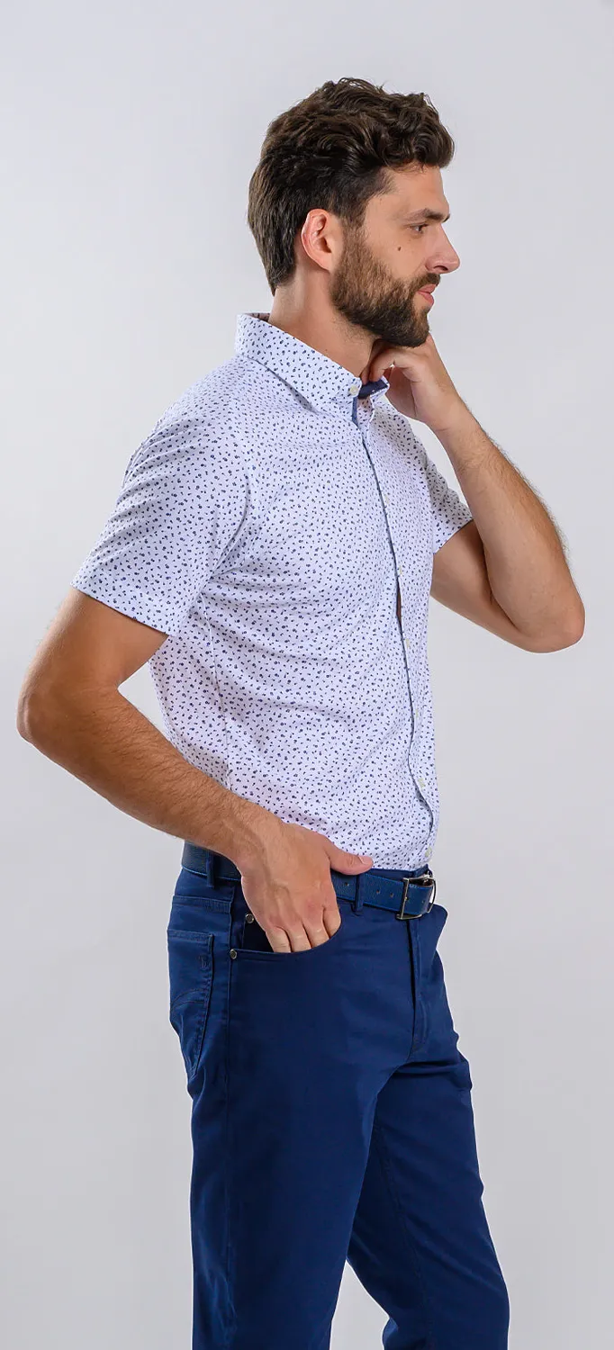 Alain Delon camicia bianca floreale manica corta stretch