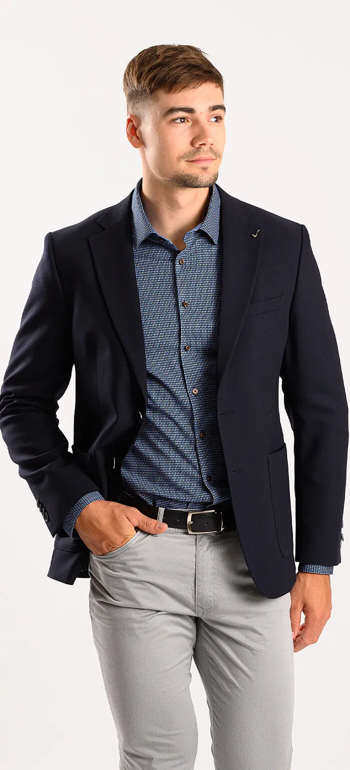 Alain Delon giacca lana blu navy tasche cucite slim fit