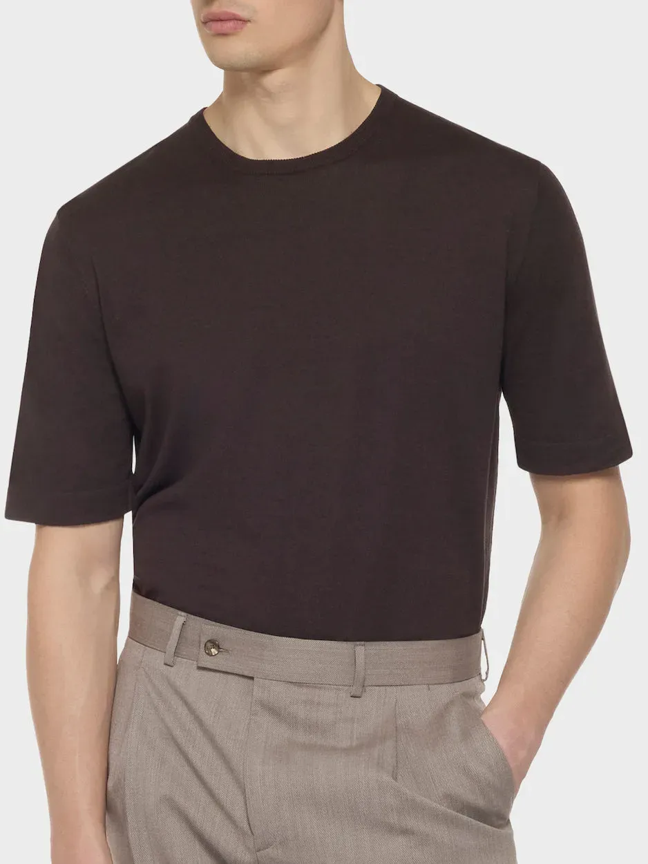 Caruso T-shirt in maglia seta e cotone marrone uomo