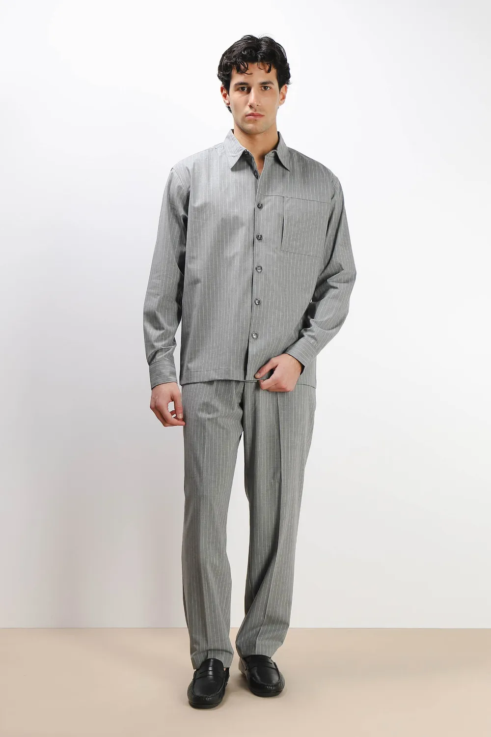Sonny Bono Overshirt Righe Grigio Bottoni Smart