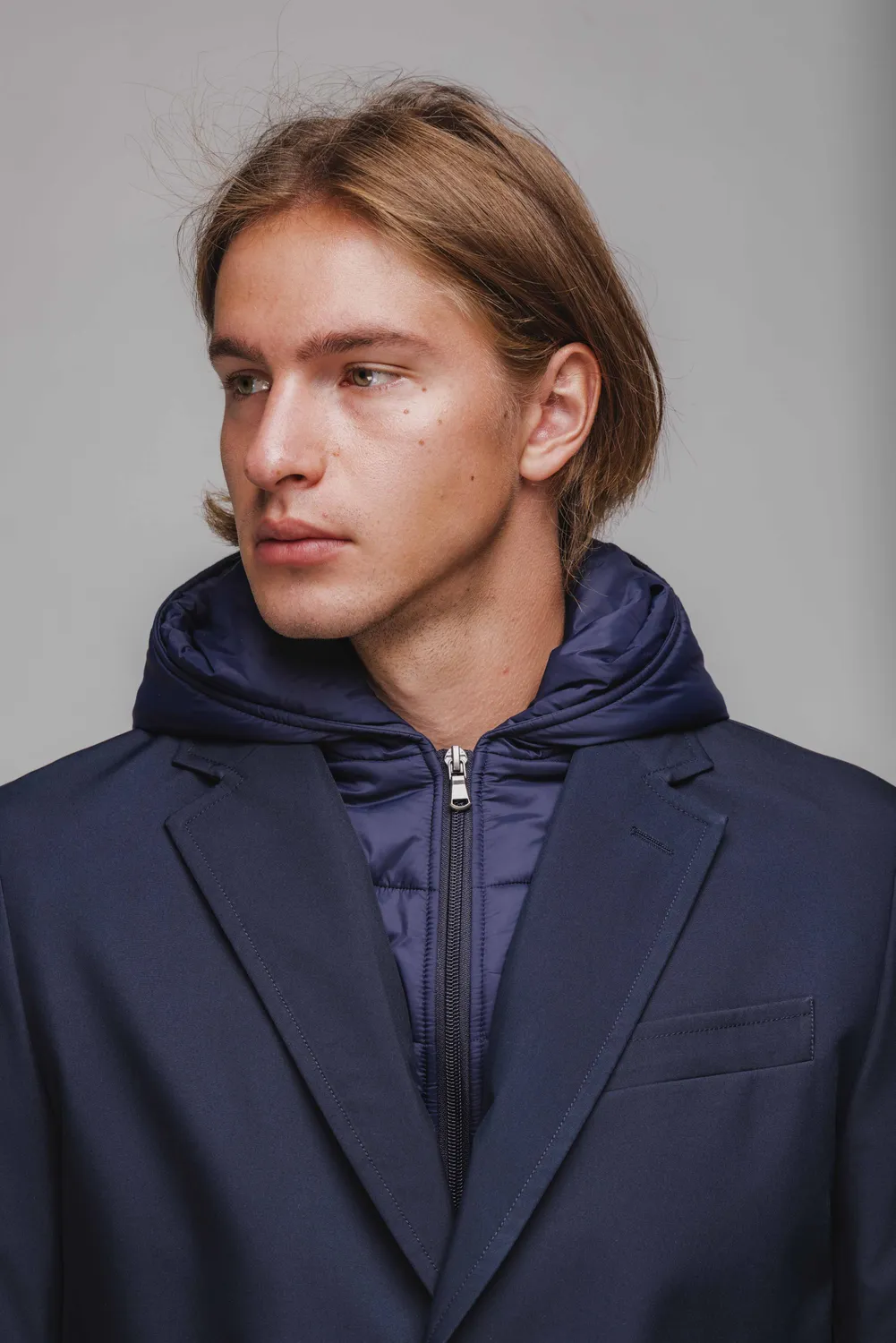 Alain Delon cappotto blu cappuccio taglia 50