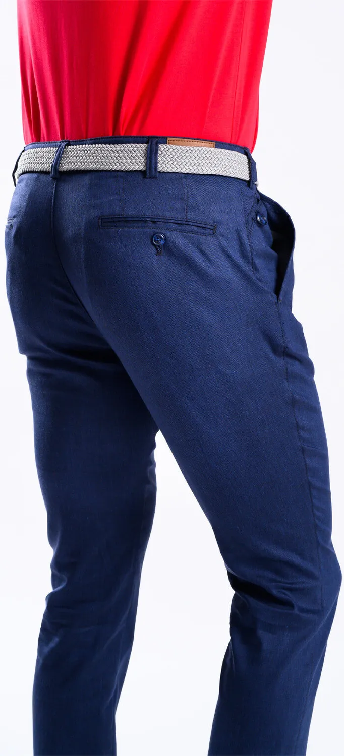 Alain Delon Pantaloni Lino Blu Navy Slim