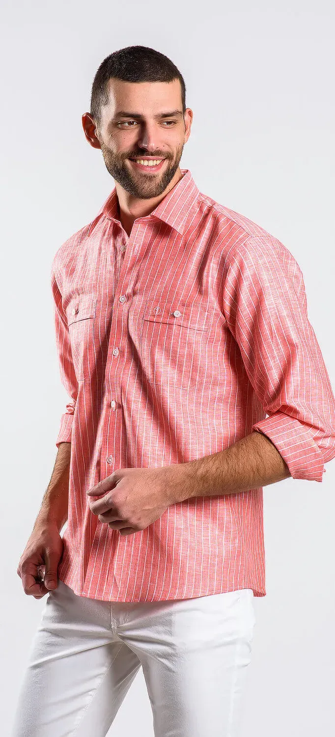 Alain Delon Camicia Rossa Lino Slim Fit Riga 41