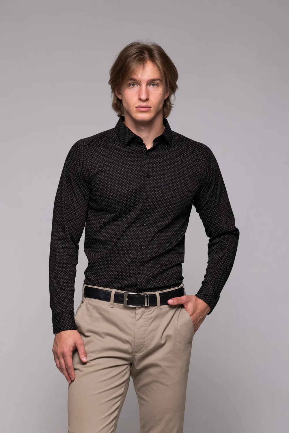 Alain Delon Extra Slim Fit camicia nera elasticizzata
