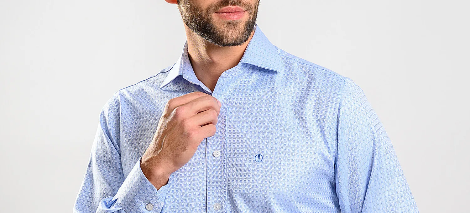 Alain Delon Slim Fit camicia blu fantasia tono su tono cotone