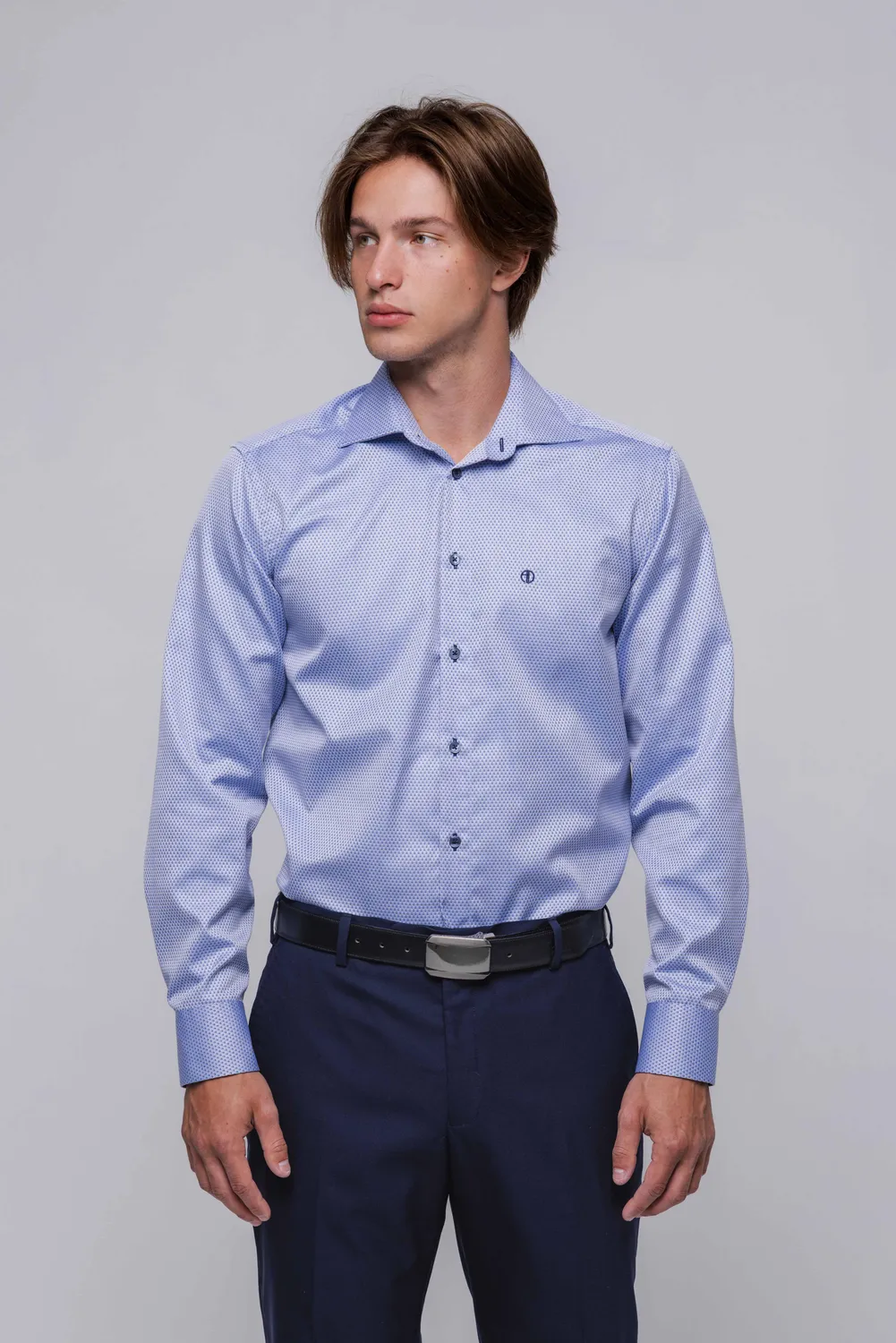 Alain Delon camicia blu slim fit rombi cotone
