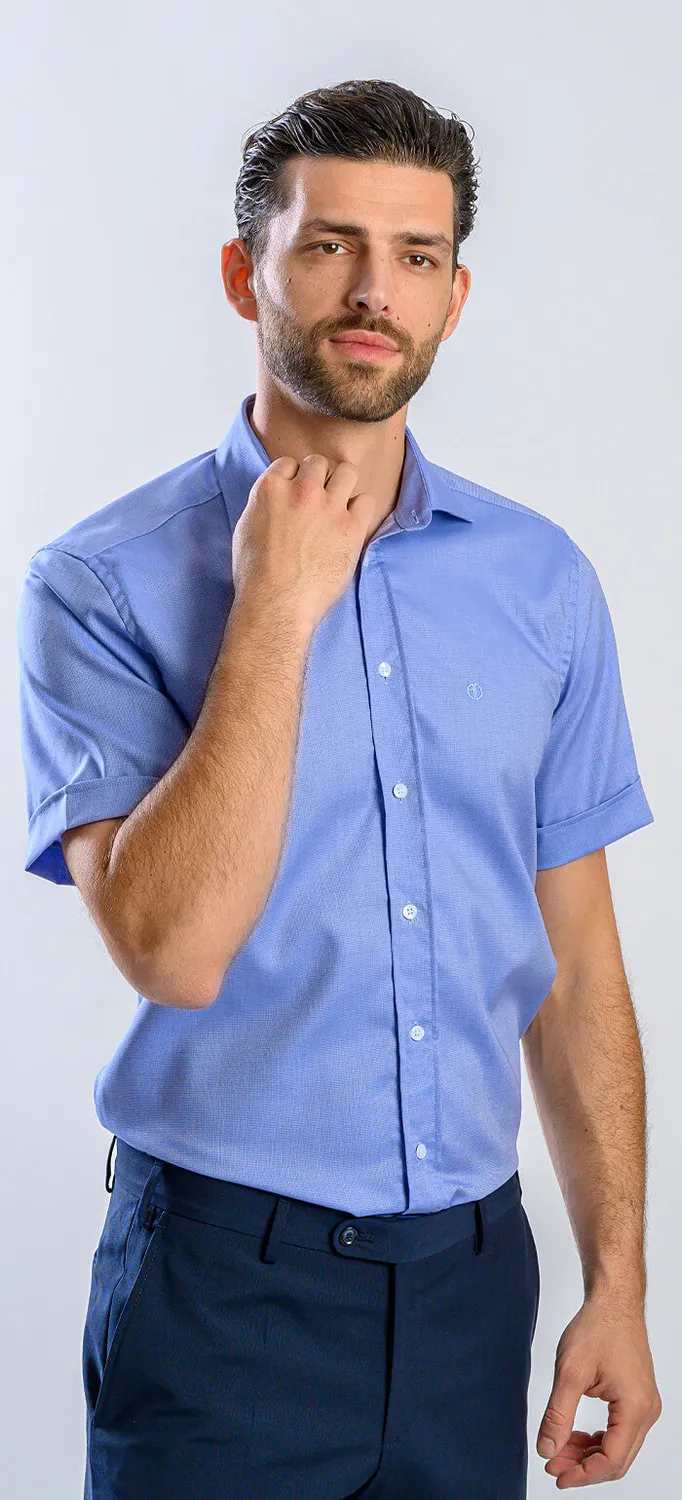 Alain Delon Camicia Uomo Manica Corta Classic Fit Blu Cotone