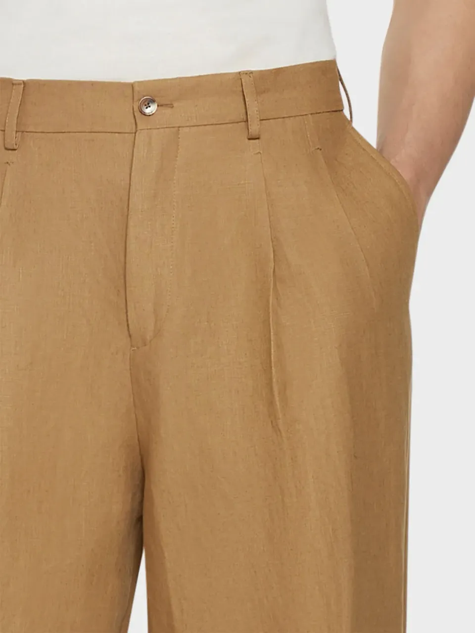 Caruso Norma pantalone ampio lino irlandese cammello