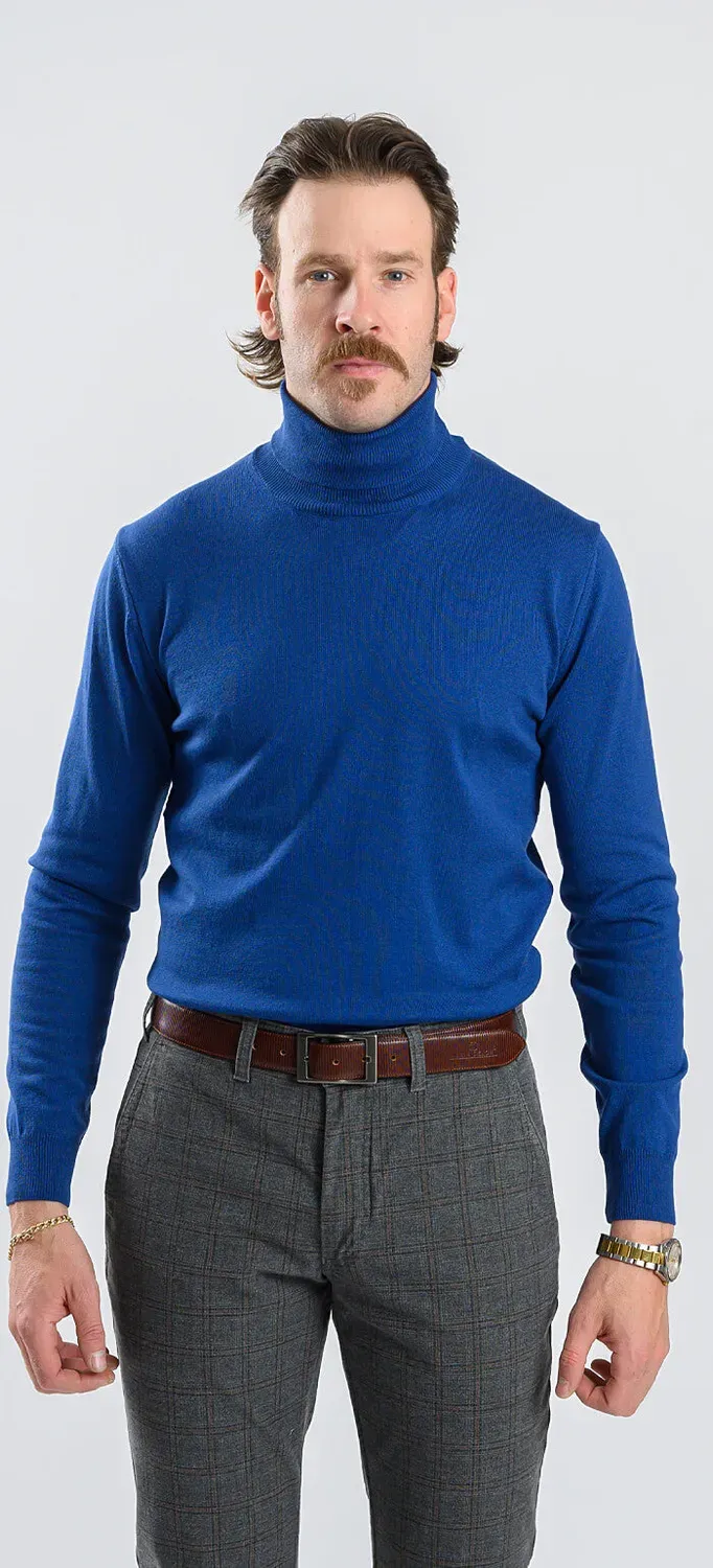 Alain Delon dolcevita blu maglia cotone slim fit