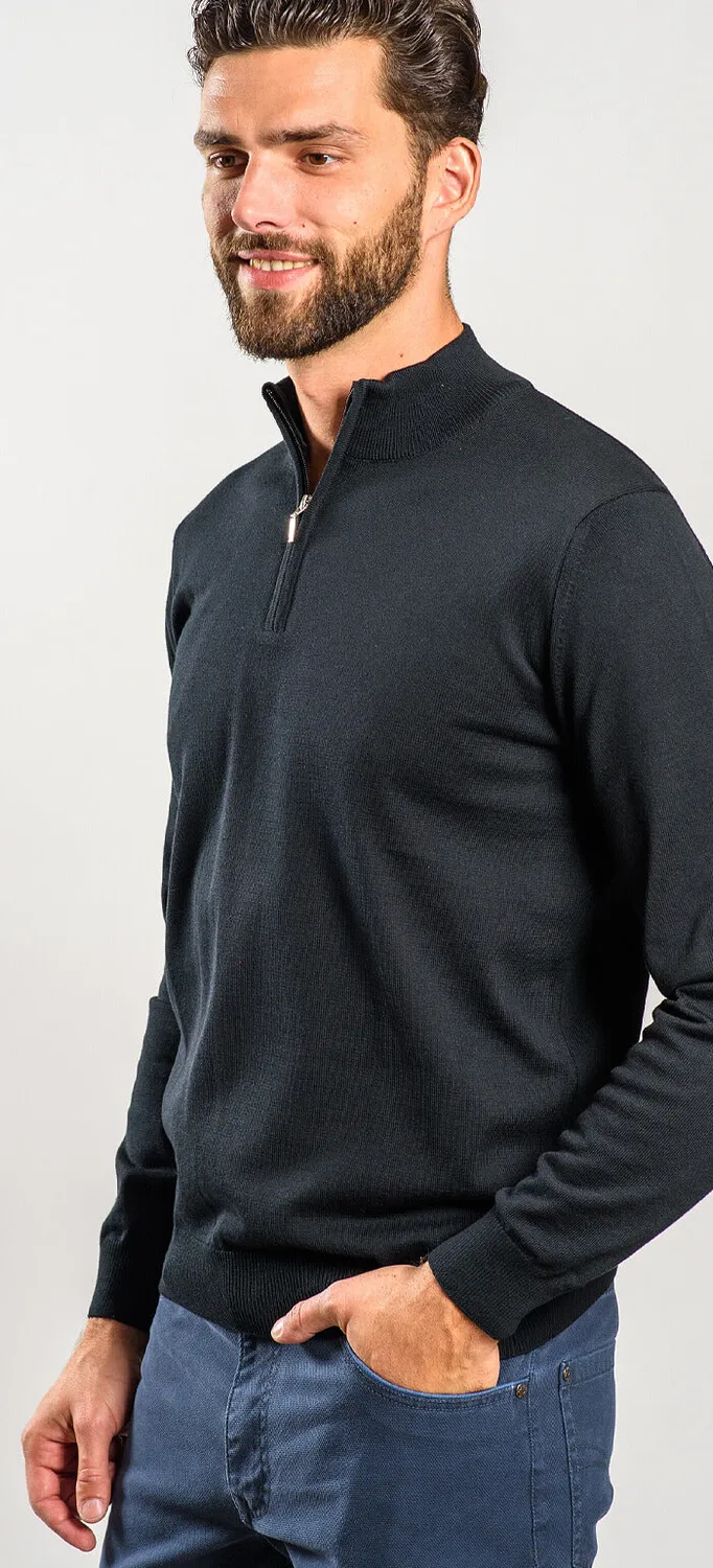 Alain Delon maglione nero cotone collo zip