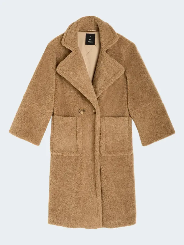 Sand Aotea cappotto teddy cammello doppiopetto