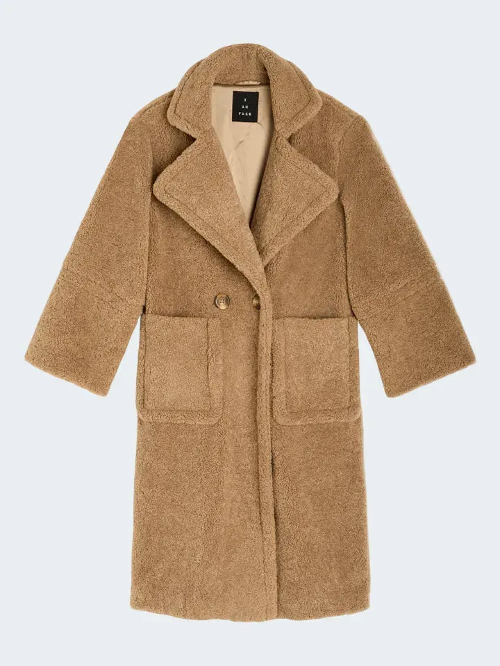 Sand Aotea cappotto teddy cammello doppiopetto