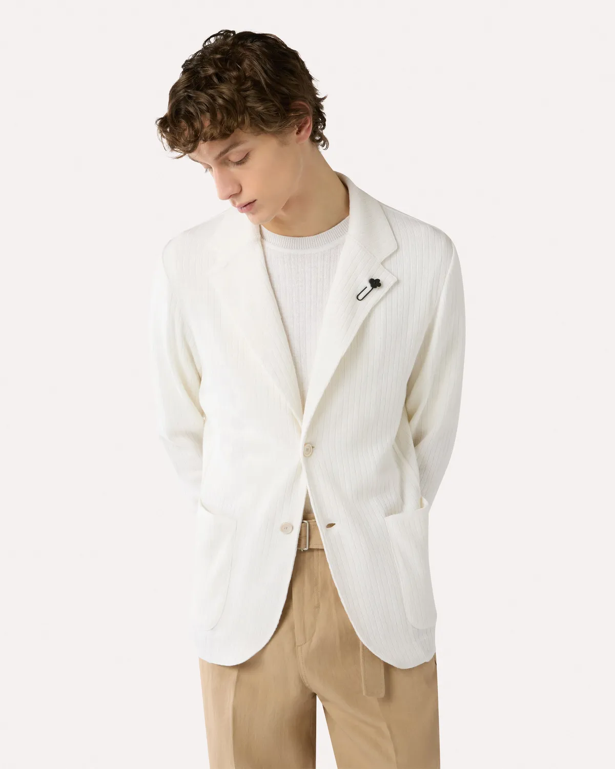 Lardini giacca monopetto bianca in maglia lino