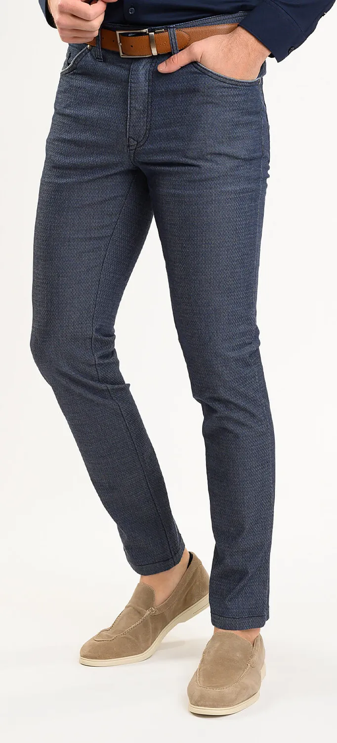 Alain Delon pantaloni grigio-blu fantasia slim fit