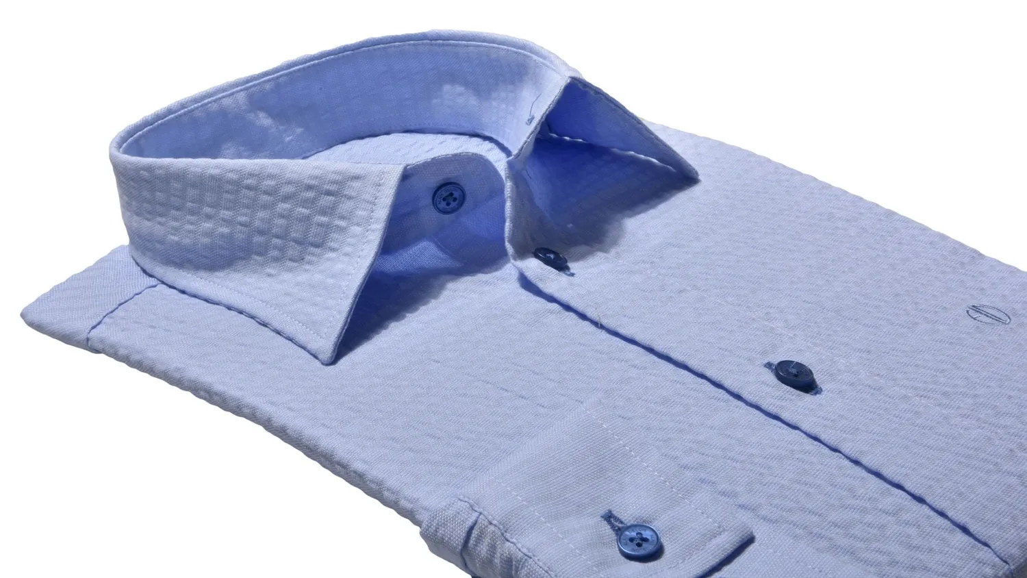 Alain Delon camicia slim fit blu crepe taglia 39
