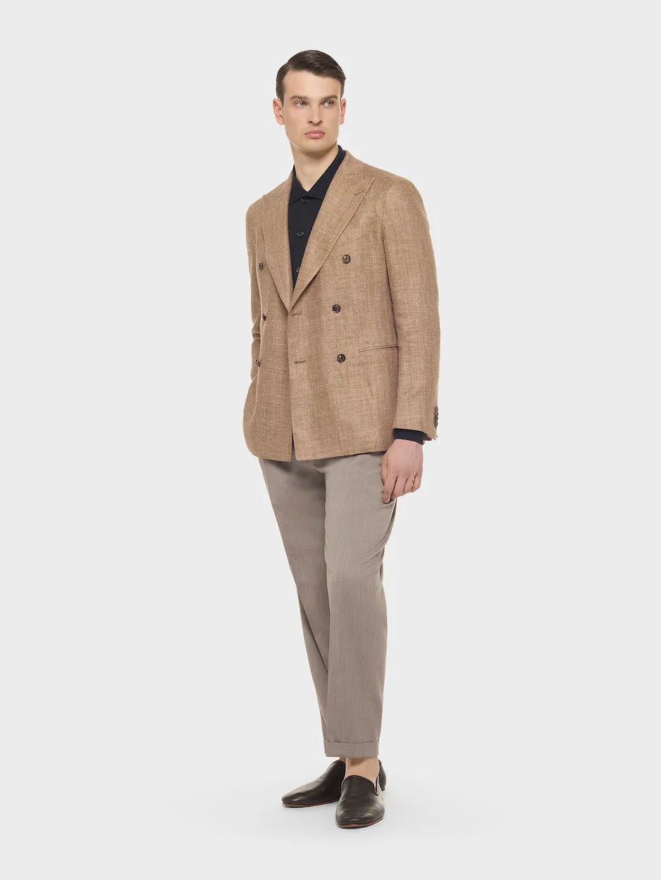 Caruso pantalone slim fit flanella lana beige