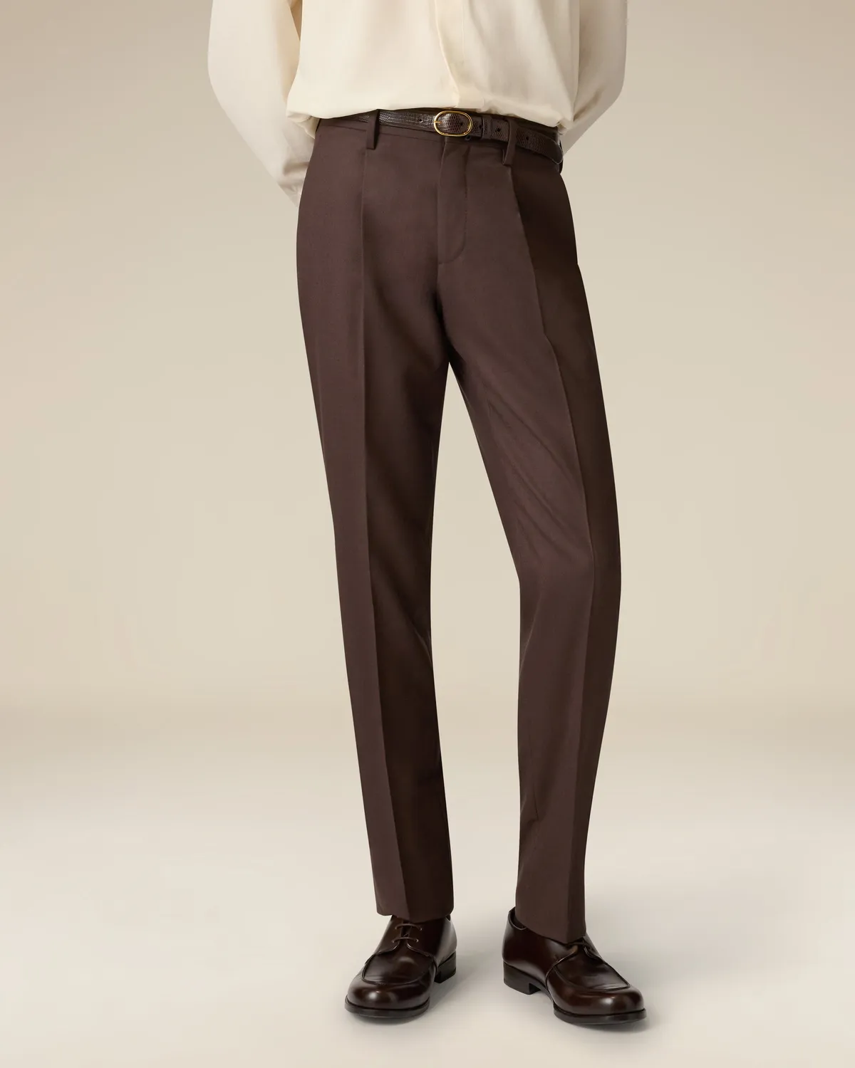 Lardini Pantalone Marrone Flanella Pettinata Una Piega