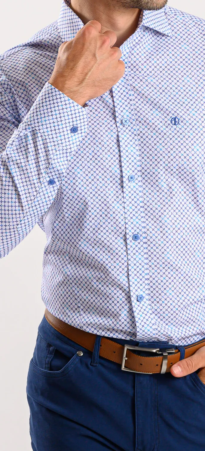 Alain Delon camicia bianca croci blu extra slim fit cotone