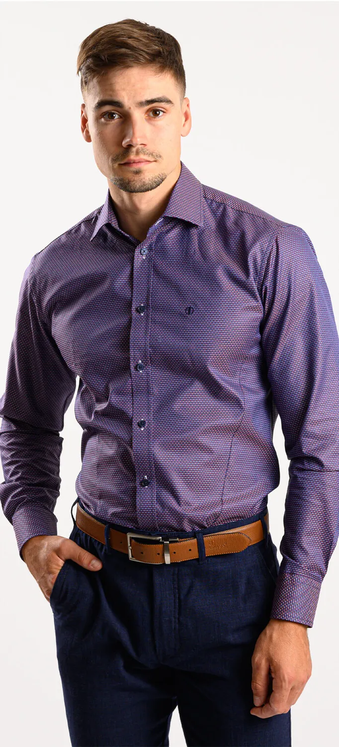 Alain Delon camicia viola fantasia Extra Slim cotone Getzner