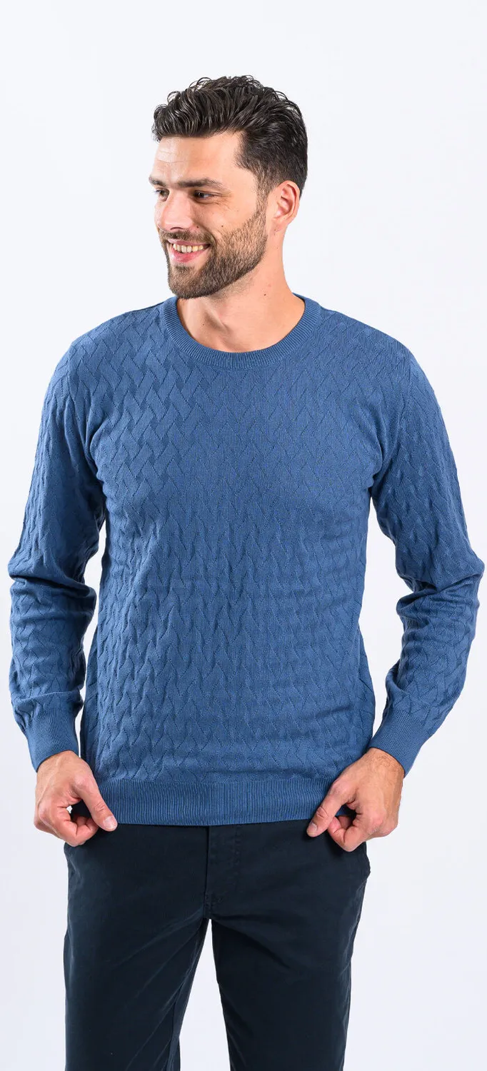Alain Delon Maglione Blu in Cotone Slim Fit