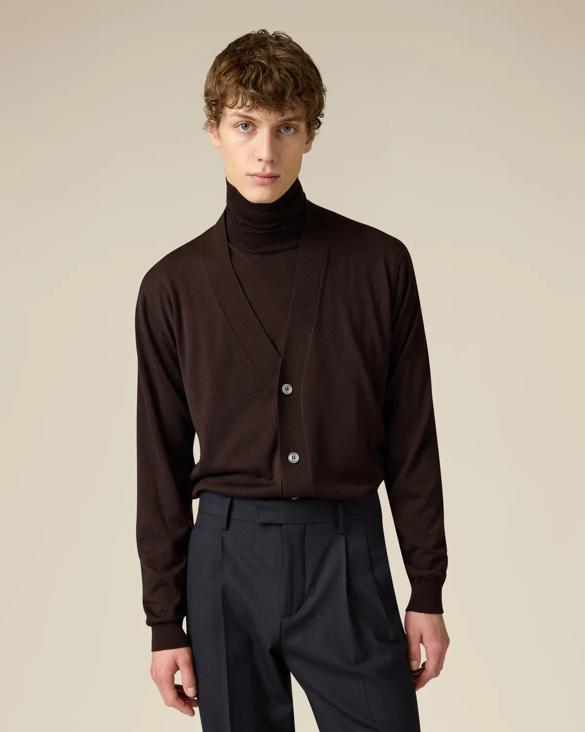 Lardini cardigan marrone lana merino superfine