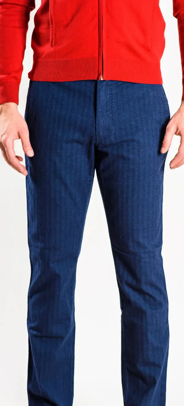 Alain Delon pantalone cotone blu rigato slim fit