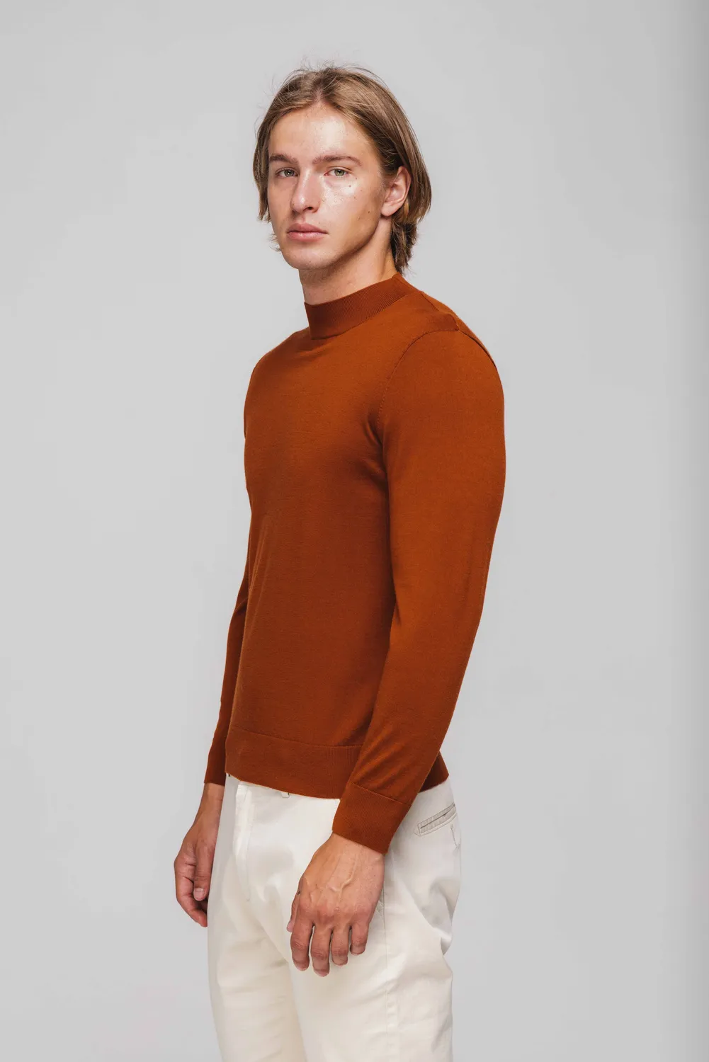 Alain Delon dolcevita mattone uomo maglia a costine