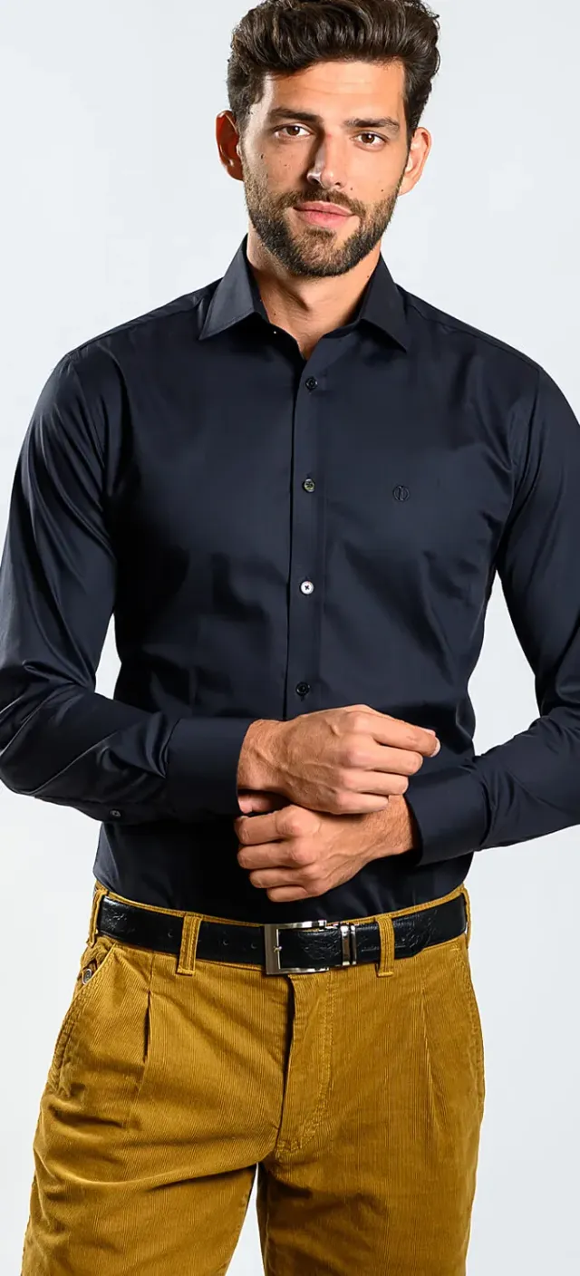Alain Delon camicia slim fit nera cotone Getzner