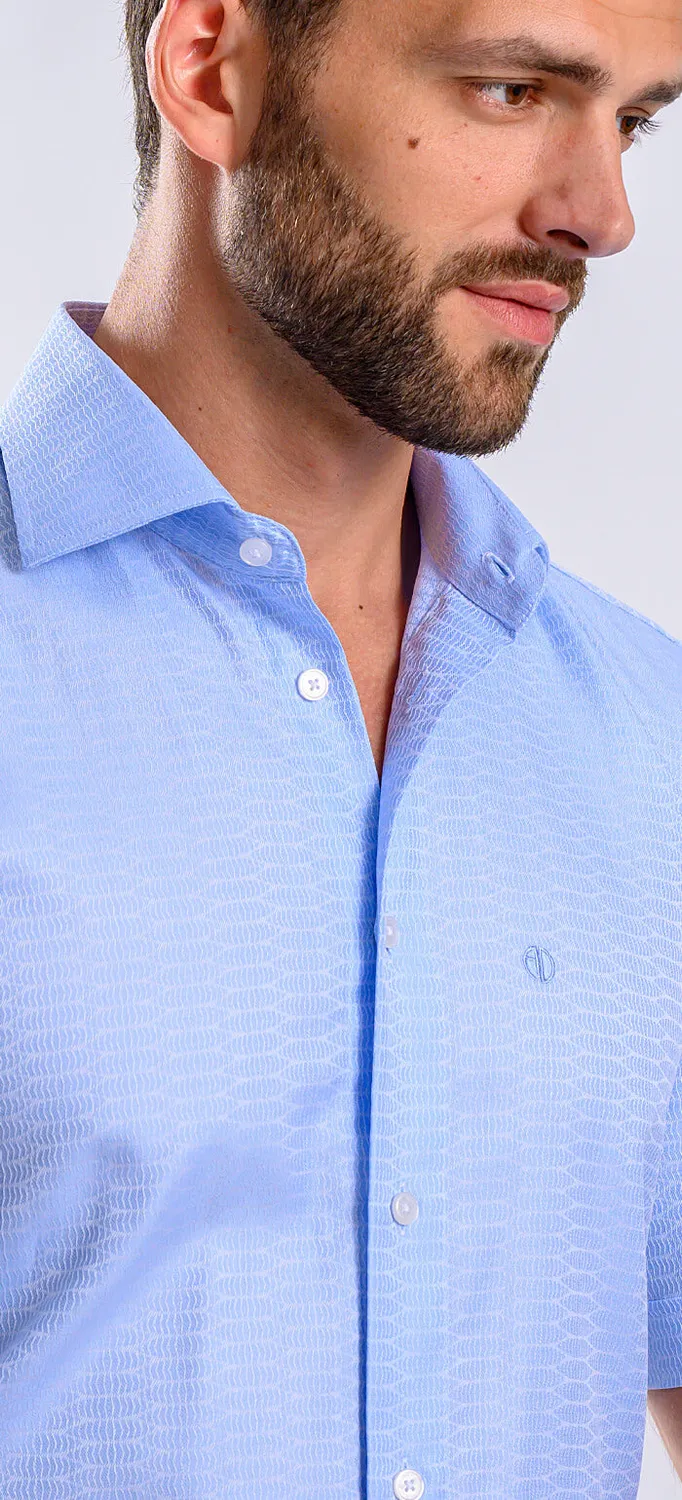 Alain Delon camicia celeste slim fit manica corta cotone