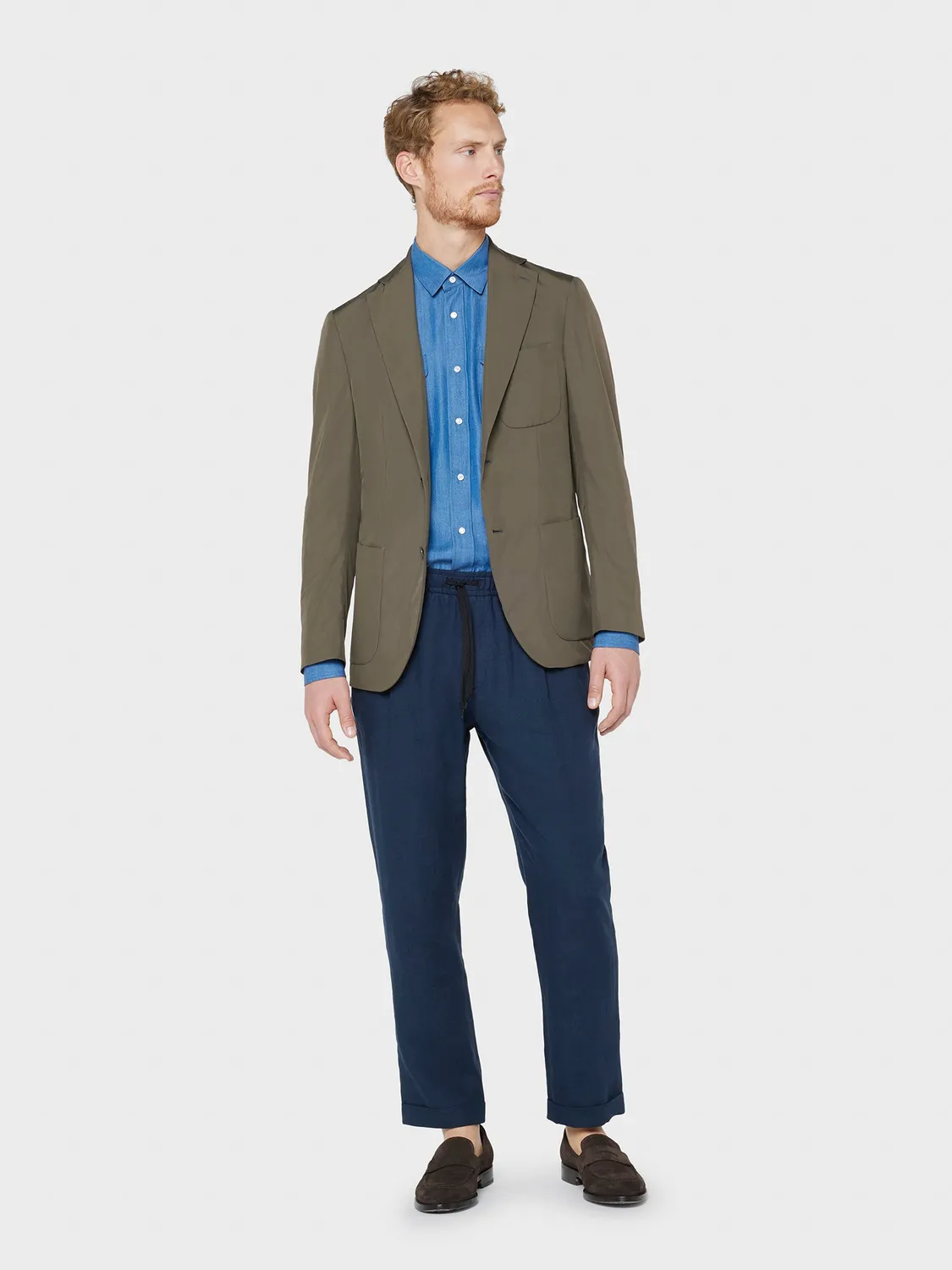 Caruso pantalone lino blu uomo
