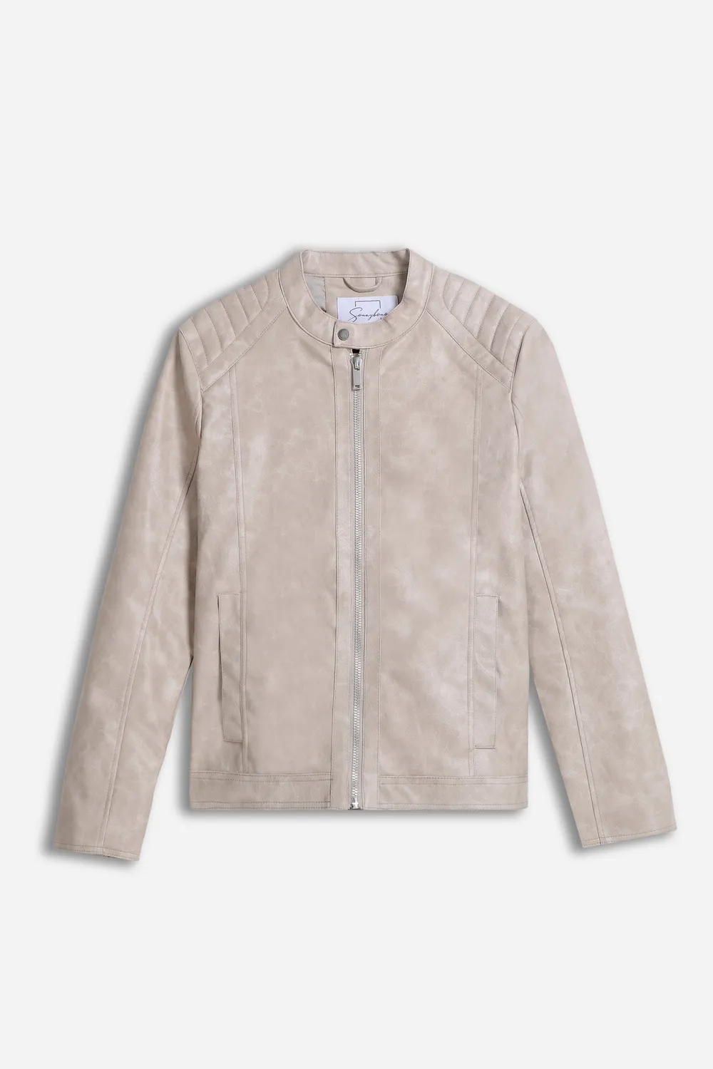 Sonny Bono Biker Giubbotto Similpelle Grigio Chiaro