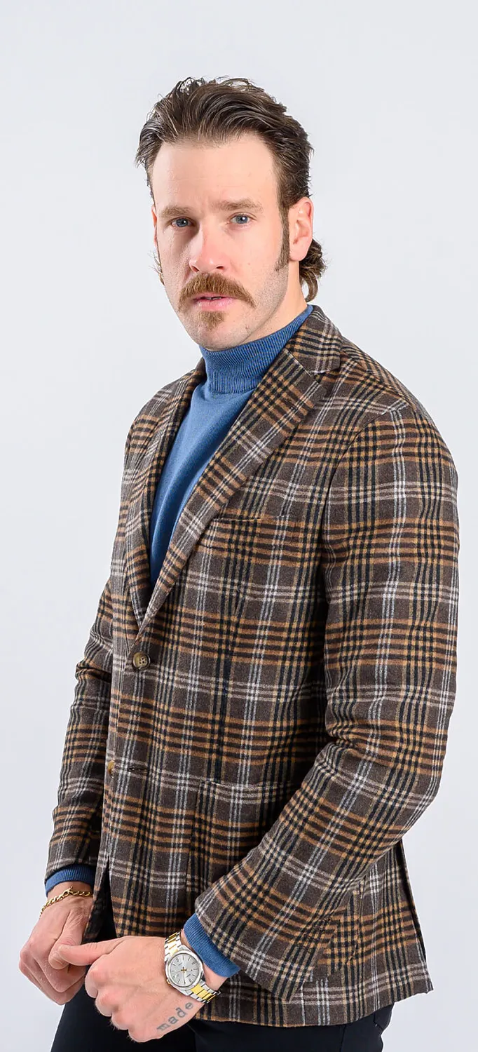Alain Delon giacca marrone quadri lana slim fit sfoderata