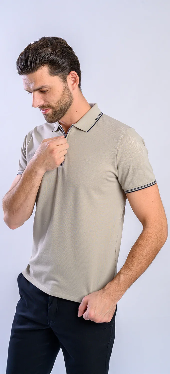 Alain Delon polo beige con zip slim fit