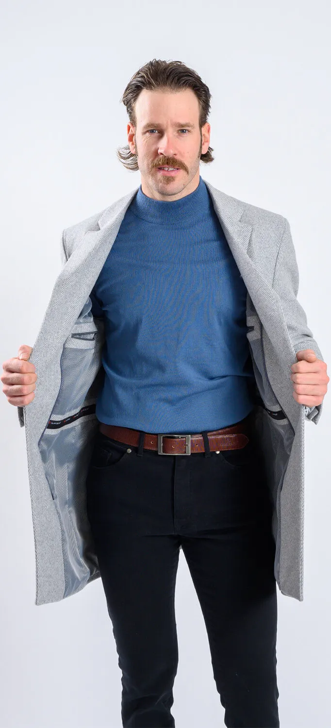 Alain Delon cappotto lana grigio spigato slim