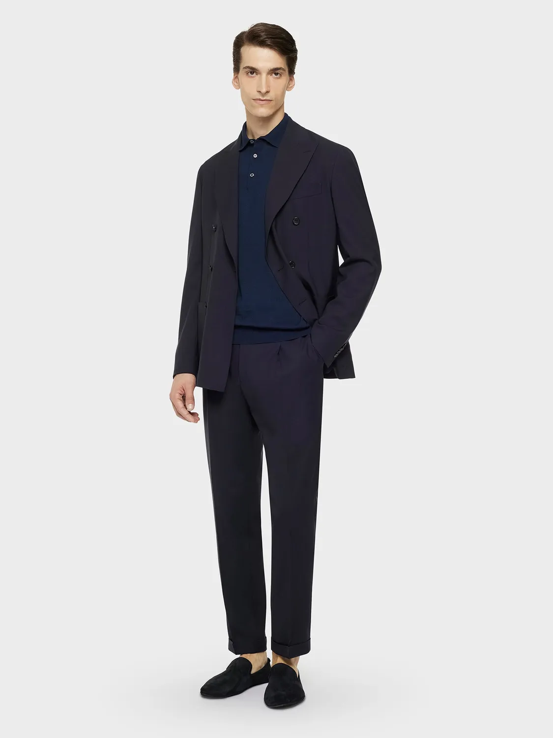 Caruso Polo Maniche Lunghe Cotone Blu Navy Costine