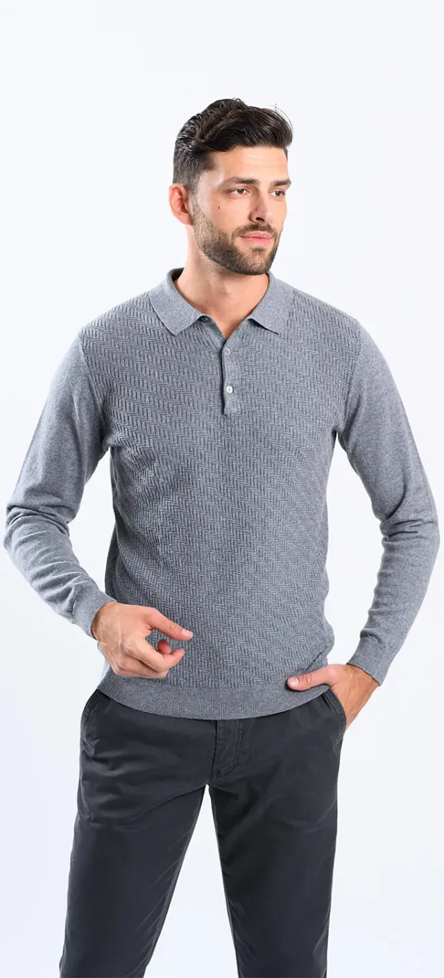 Alain Delon Slim polo maglia uomo grigia manica lunga cashmere