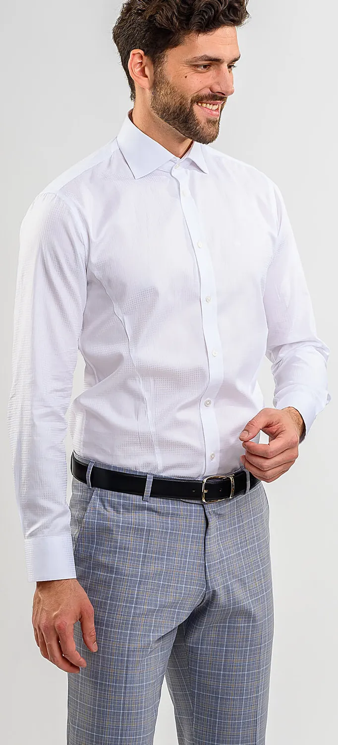 Alain Delon White Extra Slim camicia bianca a quadri 38 39