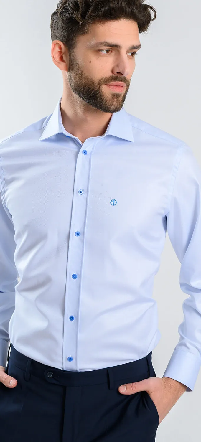 Alain Delon camicia slim fit azzurra cotone Getzner