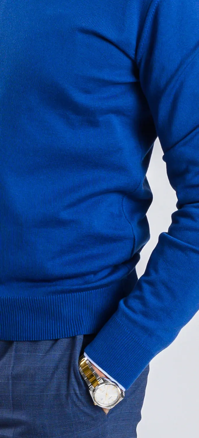 Alain Delon maglione scollo V blu cotone S M L