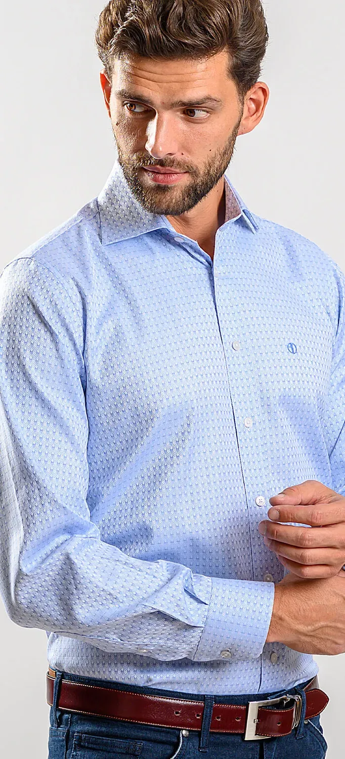 Alain Delon Slim Fit camicia blu fantasia tono su tono cotone