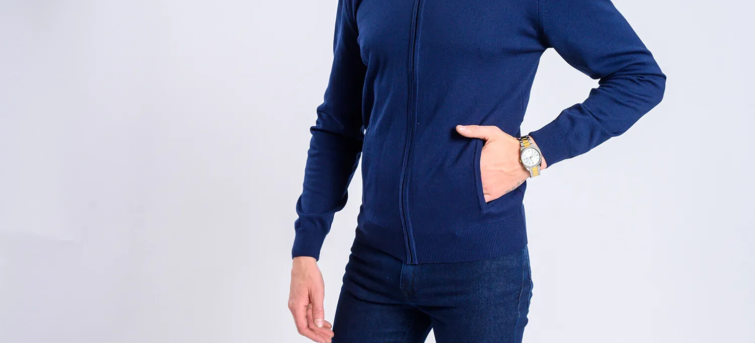 Alain Delon maglione zip blu collo camicia S-XXL