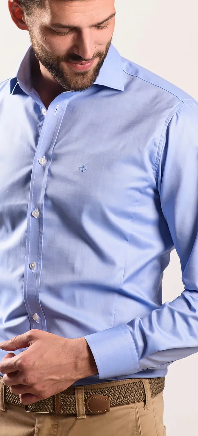 Alain Delon Blue Extra Slim camicia blu cotone Getzner