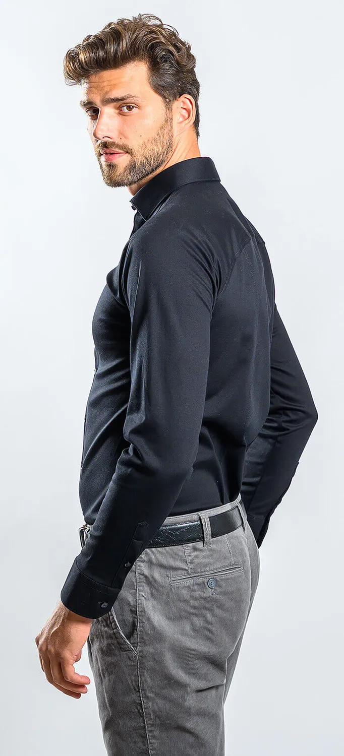 Alain Delon Camicia Extra Slim Fit Nera Anti Piega